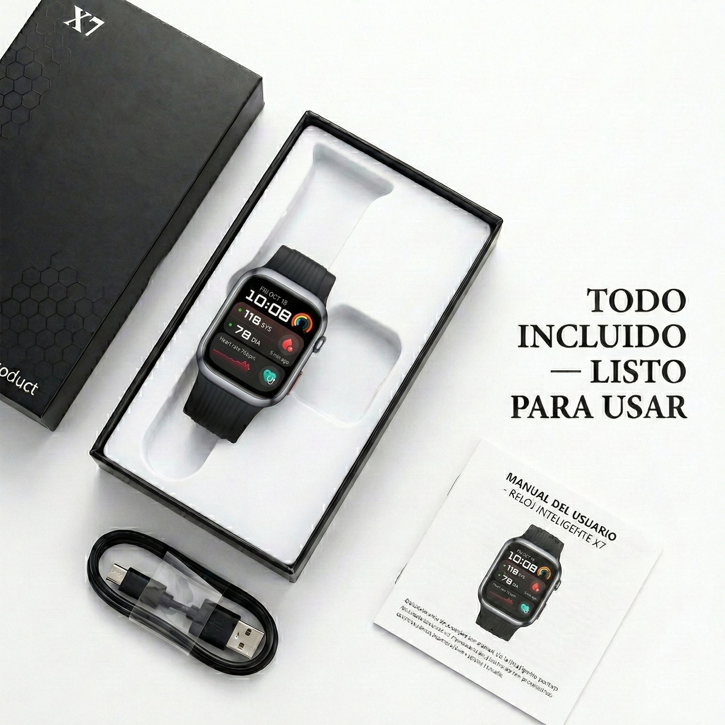 SMARTWATCH X7 - Monitor Médico 3 en 1 (Glucosa, Presión, Riesgo de AVC) | Menú en español
